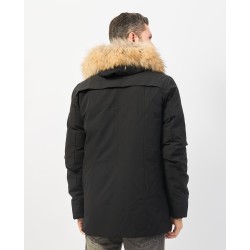 YES ZEE CAPPOTTO DA UOMO TIPO PARKA MODELLO WOOLRICH CON INTERNO TRAPUNTATO, CAPPUCCIO E PELLICCIA O800 NU00 NERO