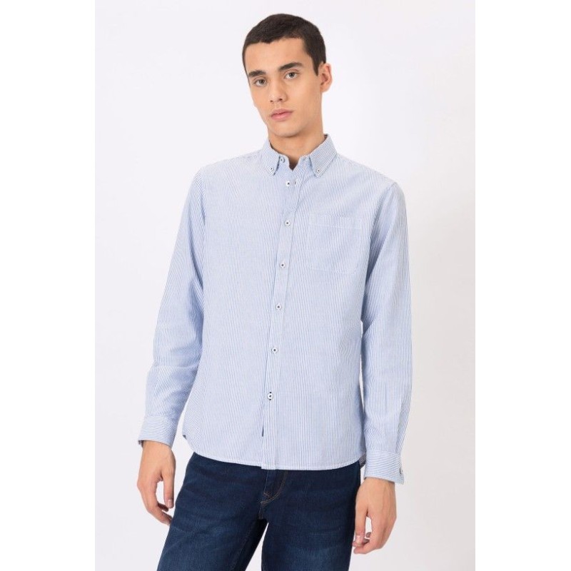 Camicia con fantasia a righe da uomo. Colletto bottondown TIMMY 736 Baby Blue