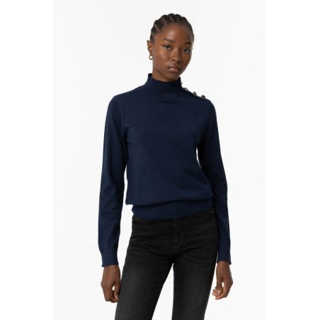 Maglione da donna con collo a lupetto e particolare sulla spalla Bauhaus_1 790 Dark Navy