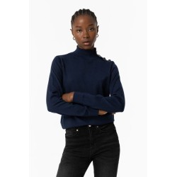 Maglione da donna con collo a lupetto e particolare sulla spalla Bauhaus_1 790 Dark Navy