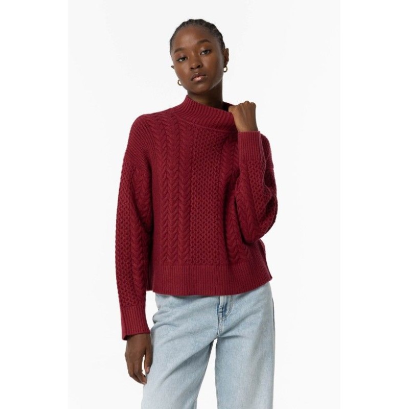 Maglione da donna con collo a lupetto e lavorazione a trecce Edwina_2 543 Tibetan Red