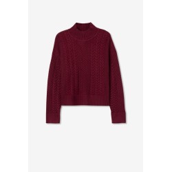 Maglione da donna con collo a lupetto e lavorazione a trecce Edwina_2 543 Tibetan Red