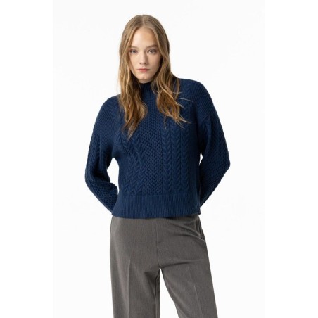 Maglione da donna con collo a lupetto e lavorazione a trecce Edwina_2 790 Dark Navy