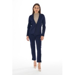 YES ZEE GIACCA DA DONNA MONOPETTO A UN BOTTONE SAGOMATA IN TESSUTO PUNTO MILANO G009 CE00 c BLU NAVY