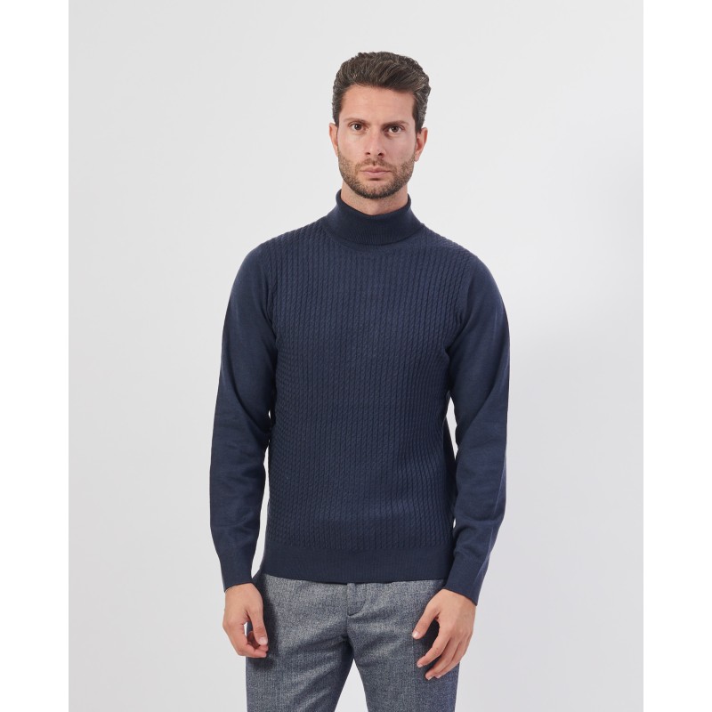 YES ZEE MAGLIA DOLCEVITA DA UOMO CON LAVORAZIONE A MICROTRECCE SUL DAVANTI M813  ZS00 c BLU NAVY 