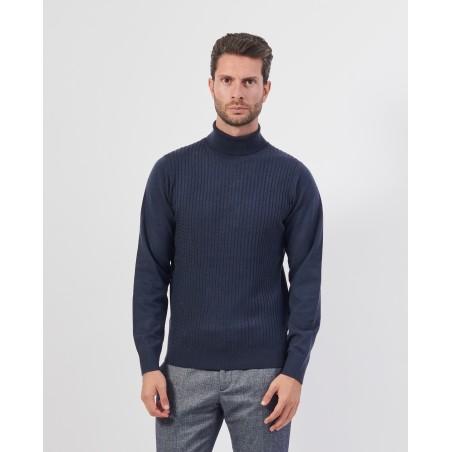 YES ZEE MAGLIA DOLCEVITA DA UOMO CON LAVORAZIONE A MICROTRECCE SUL DAVANTI M813  ZS00 c BLU NAVY 