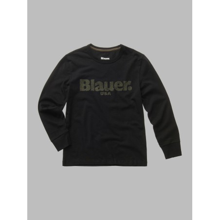 BLAUER T SHIRT A MANICHE LUNGHE DA RAGAZZO 24WBLKH01543 006962 NERO ALDO JUNIOR