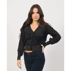 YES ZEE Cardigan da donna corto con effetto semi lucido M092 IS00 c NERO