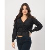 YES ZEE Cardigan da donna corto con effetto semi lucido M092 IS00 c NERO