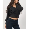 YES ZEE Cardigan da donna corto con effetto semi lucido M092 IS00 c NERO