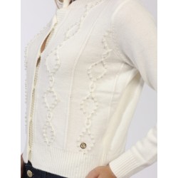 YES ZEE Maglione da donna modello cardigan sabbia con perline coordinate M069  IB00 c SABBIA