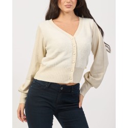 YES ZEE CARDIGAN DA DONNA CORTO CON EFFETTO SEMI LUCIDO M092 IS00 c AVORIO Yes Zee