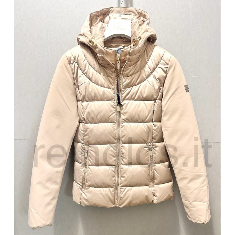 YES ZEE GIUBBINO DA DONNA TRAPUNTATO CON FINTO GILET E CAPPUCCIO STACCABILE J045 M800 c BEIGE