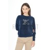 YES ZEE MAGLIA DA DONNA E RAGAZZA GIROCOLLO CON APPLICAZIONI PERLE M099 IE00 c BLU NAVY