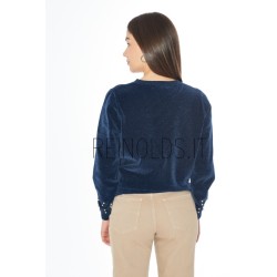 YES ZEE MAGLIA DA DONNA E RAGAZZA GIROCOLLO CON APPLICAZIONI PERLE M099 IE00 c BLU NAVY