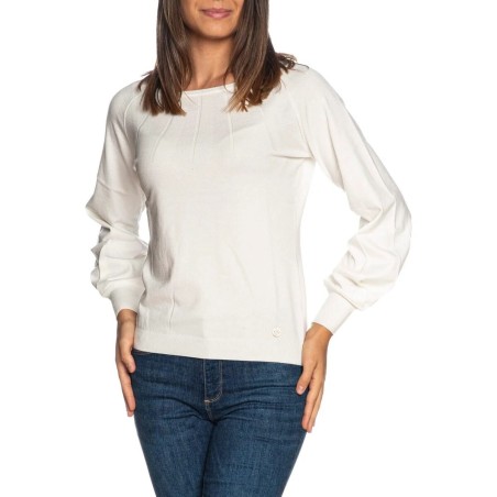 YES ZEE MAGLIA DA DONNA E RAGAZZA GIROCOLLO CON MANICHE A SBUFFO M062  BG00   c GESSO