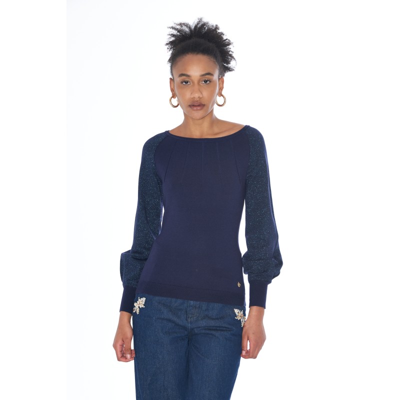 YES ZEE MAGLIA DA DONNA E RAGAZZA GIROCOLLO CON MANICHE A SBUFFO M062 BG00 c BLU NAVY