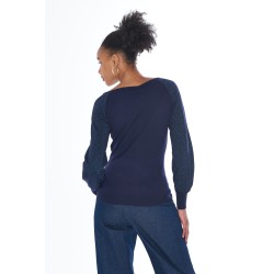 YES ZEE MAGLIA DA DONNA E RAGAZZA GIROCOLLO CON MANICHE A SBUFFO M062 BG00 c BLU NAVY