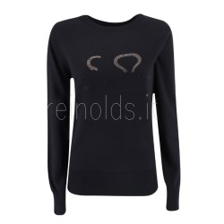 YES ZEE MAGLIA DA DONNA MORBIDA CON APPLICAZIONI BORCHIETTE LOGO M068 ID00 c NERO