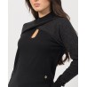 YES ZEE Maglia da donna e ragazza a manica lunga dal davanti con incrocio e orli a costine M056 BG00 c NERO